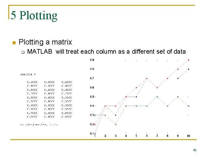 5 Plotting n Plotting a matrix q MATLAB will treat each column as a