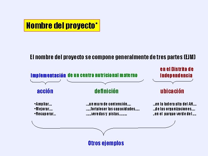 Nombre del proyecto* El nombre del proyecto se compone generalmente de tres partes (EJM)