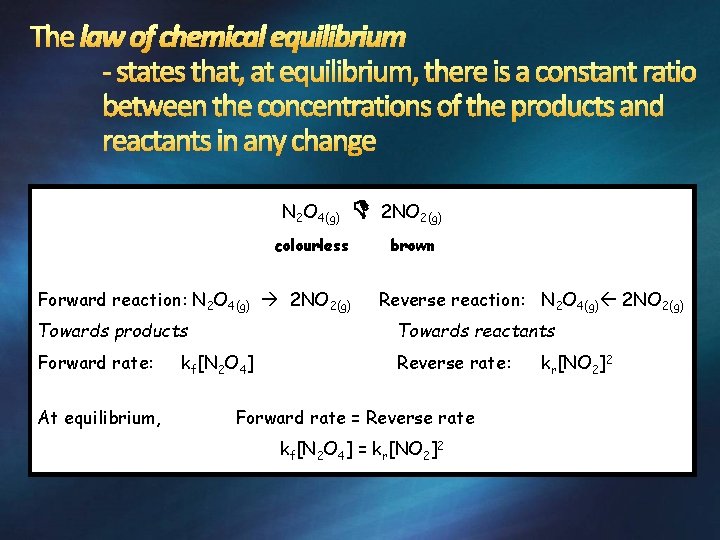 N 2 O 4(g) colourless Forward reaction: N 2 O 4(g) 2 NO 2(g)