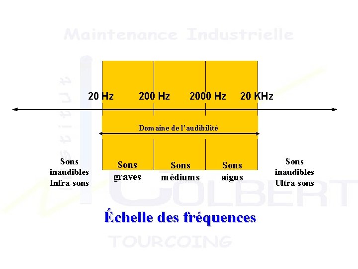 20 Hz 2000 Hz 20 KHz Domaine de l’audibilité Sons inaudibles Infra-sons Sons graves