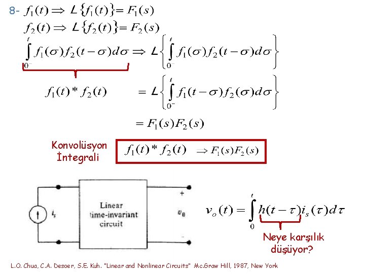 8 - Konvolüsyon İntegrali Neye karşılık düşüyor? L. O. Chua, C. A. Desoer, S.