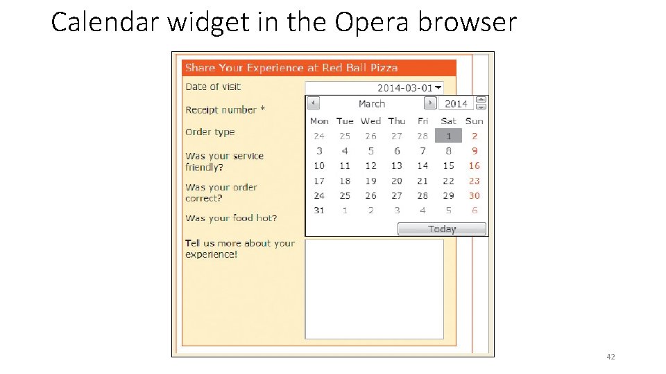 Calendar widget in the Opera browser 42 