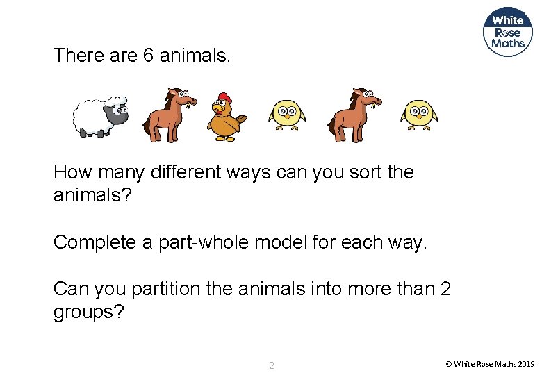 There are 6 animals. How many different ways can you sort the animals? Complete