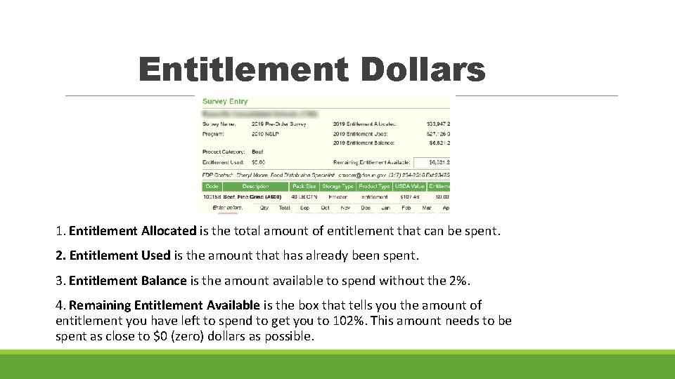 Entitlement Dollars 1. Entitlement Allocated is the total amount of entitlement that can be