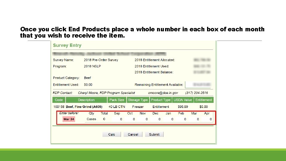 Once you click End Products place a whole number in each box of each