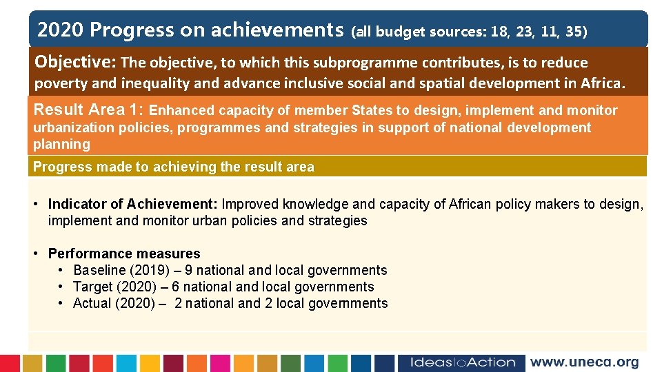 2020 Progress on achievements (all budget sources: 18, 23, 11, 35) Objective: The objective,