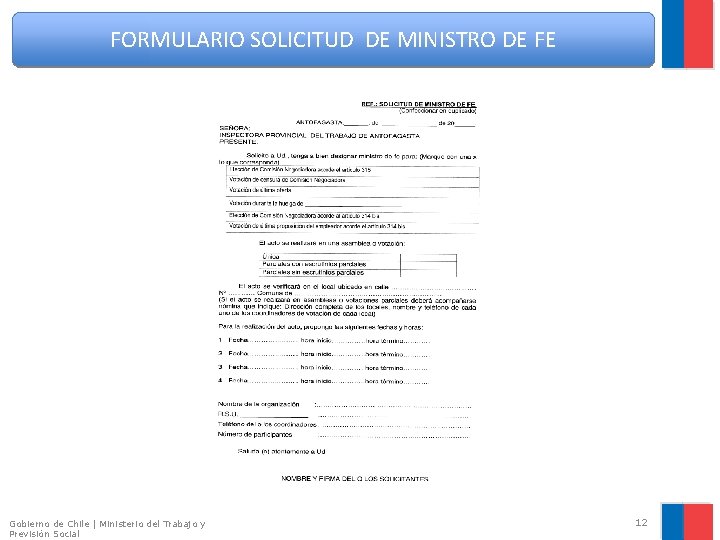 FORMULARIO SOLICITUD DE MINISTRO DE FE Gobierno de Chile | Ministerio del Trabajo y