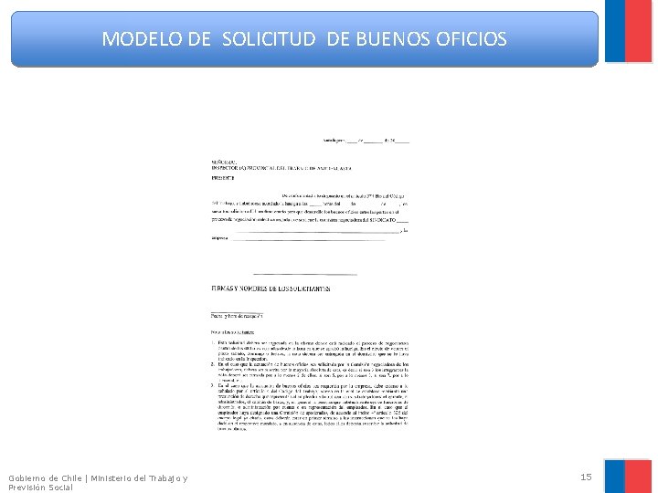 MODELO DE SOLICITUD DE BUENOS OFICIOS Gobierno de Chile | Ministerio del Trabajo y