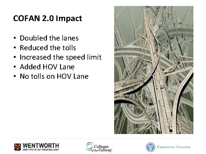 COFAN 2. 0 Impact • • • Doubled the lanes Reduced the tolls Increased