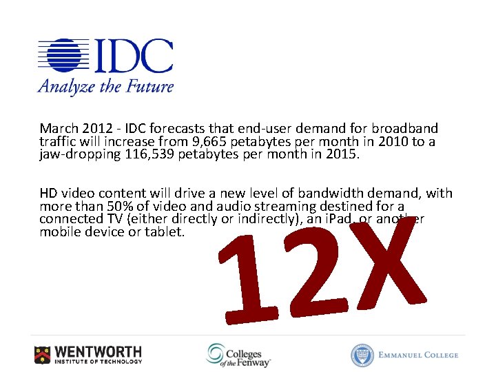 March 2012 - IDC forecasts that end-user demand for broadband traffic will increase from