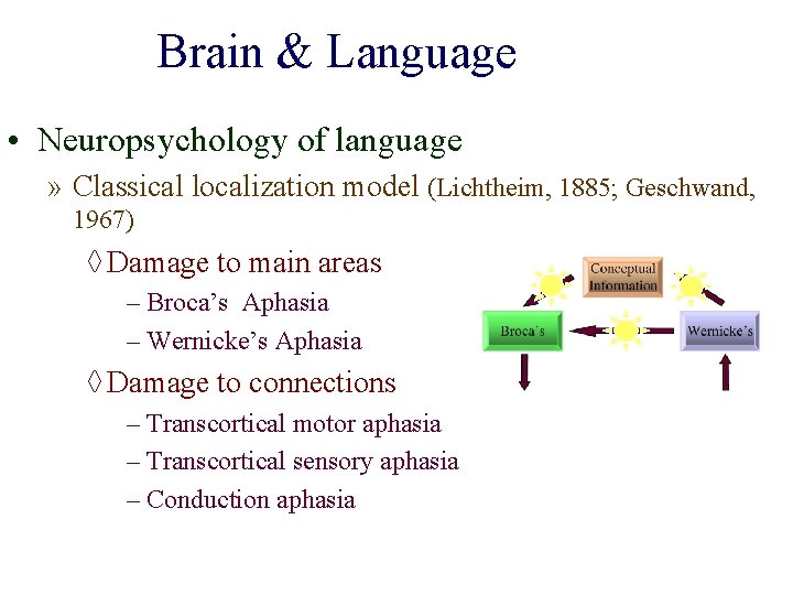 Brain & Language • Neuropsychology of language » Classical localization model (Lichtheim, 1885; Geschwand,