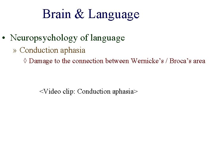 Brain & Language • Neuropsychology of language » Conduction aphasia ◊ Damage to the