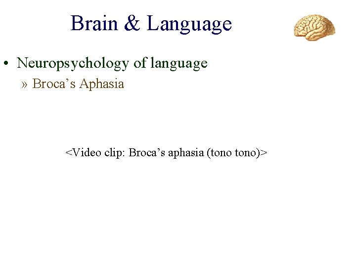 Brain & Language • Neuropsychology of language » Broca’s Aphasia <Video clip: Broca’s aphasia