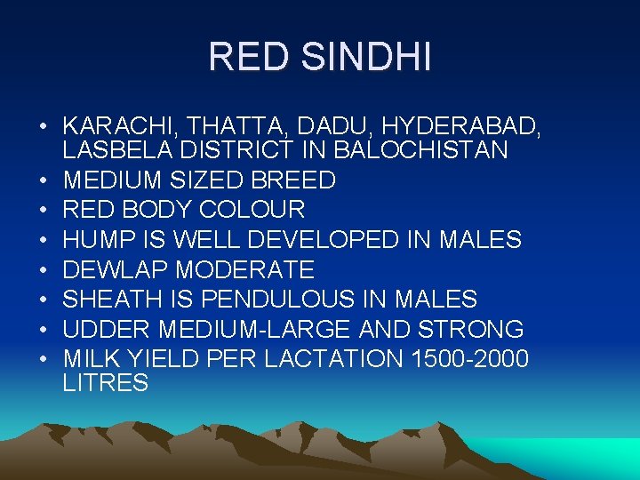 RED SINDHI • KARACHI, THATTA, DADU, HYDERABAD, LASBELA DISTRICT IN BALOCHISTAN • MEDIUM SIZED