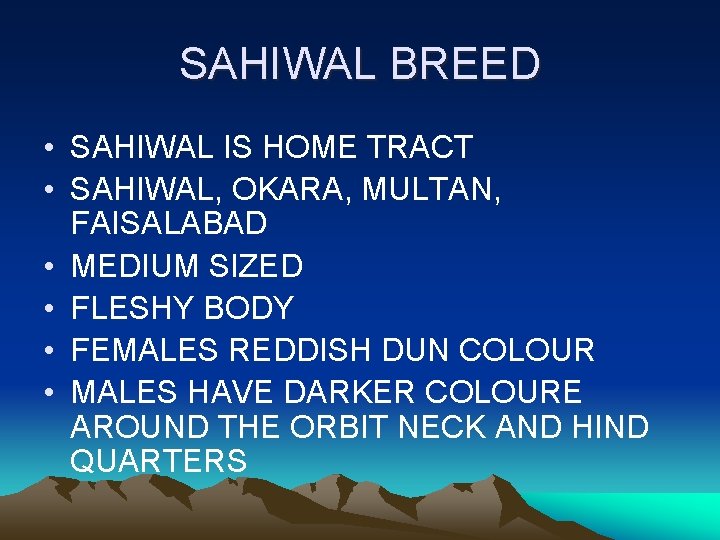 SAHIWAL BREED • SAHIWAL IS HOME TRACT • SAHIWAL, OKARA, MULTAN, FAISALABAD • MEDIUM