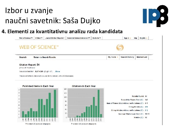 Izbor u zvanje naučni savetnik: Saša Dujko 4. Elementi za kvantitativnu analizu rada kandidata