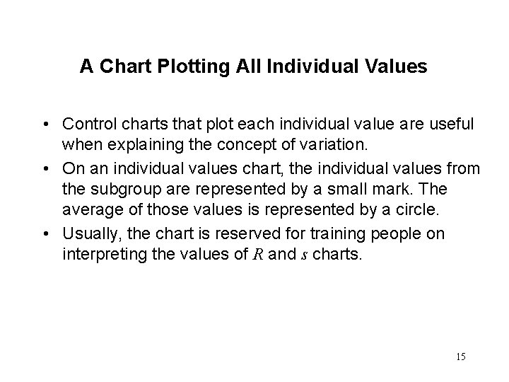 A Chart Plotting All Individual Values • Control charts that plot each individual value