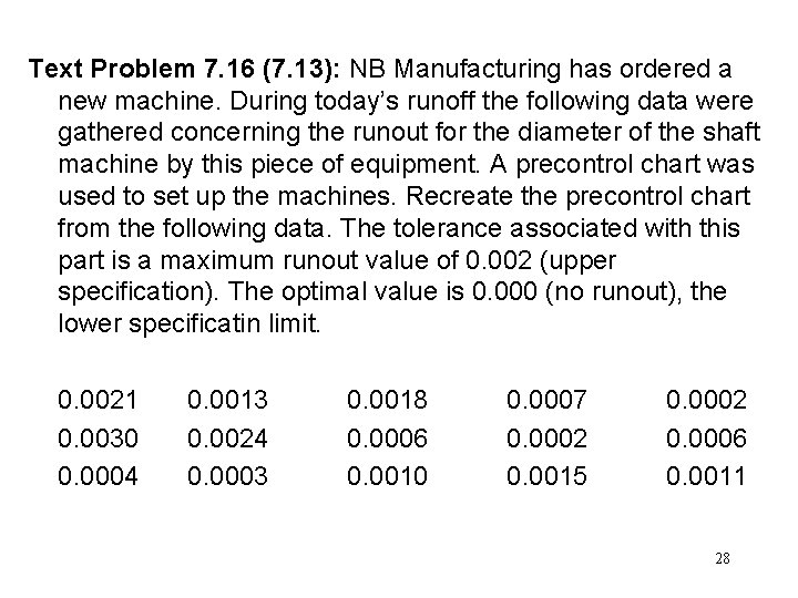 Text Problem 7. 16 (7. 13): NB Manufacturing has ordered a new machine. During