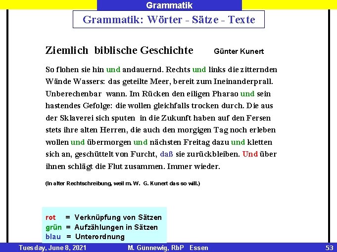 Grammatik: Wörter - Sätze - Texte Ziemlich biblische Geschichte Günter Kunert So flohen sie