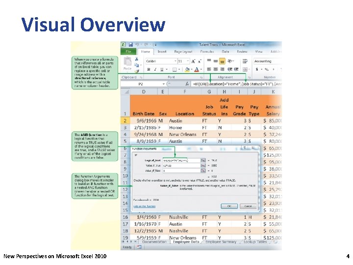 Visual Overview New Perspectives on Microsoft Excel 2010 4 