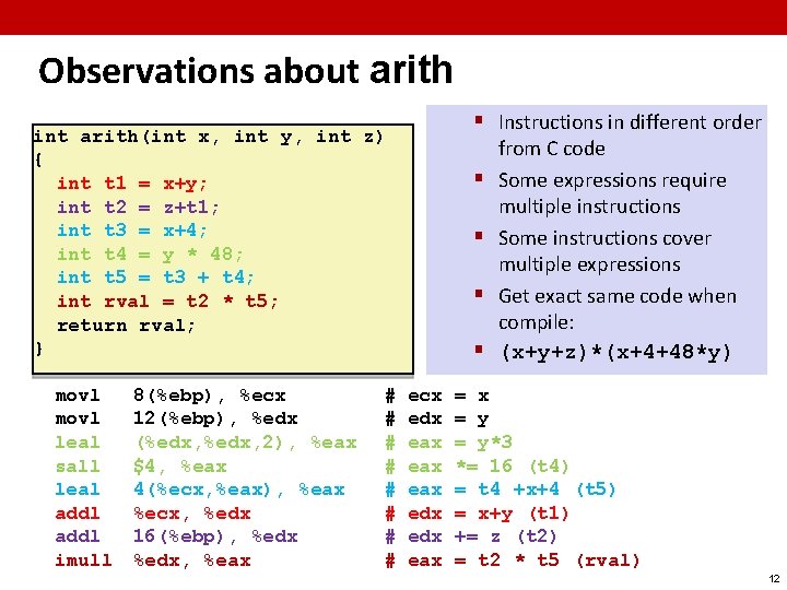 Observations about arith § Instructions in different order int arith(int x, int y, int
