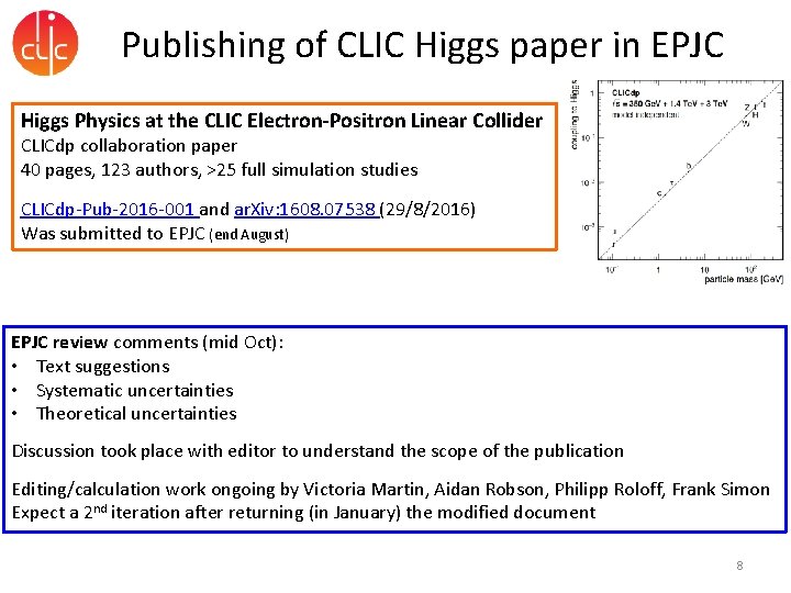 Publishing of CLIC Higgs paper in EPJC Higgs Physics at the CLIC Electron-Positron Linear