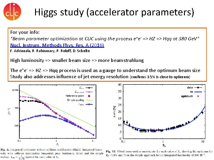 Higgs study (accelerator parameters) For your info: “Beam parameter optimization at CLIC using the