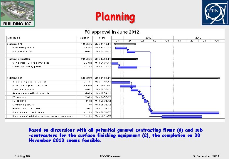 BUILDING 107 Planning Based on discussions with all potential general contracting firms (6) and