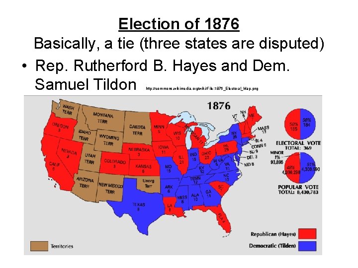 Election of 1876 Basically, a tie (three states are disputed) • Rep. Rutherford B.