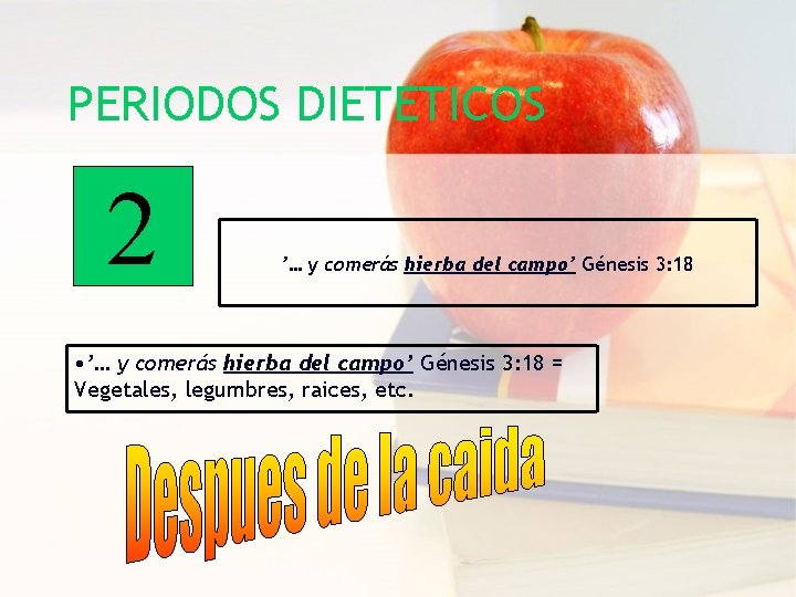 PERIODOS DIETETICOS 2 ’… y comerás hierba del campo’ Génesis 3: 18 • ’…