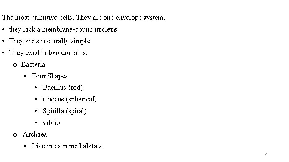 The most primitive cells. They are one envelope system. • they lack a membrane-bound
