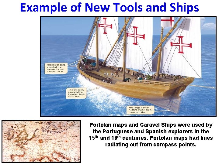 Example of New Tools and Ships Portolan maps and Caravel Ships were used by