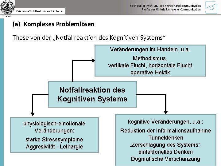 Fachgebiet Interkulturelle Wirtschaftskommunikation Professur für Interkulturelle Kommunikation Friedrich-Schiller-Universität Jena (a) Komplexes Problemlösen These von