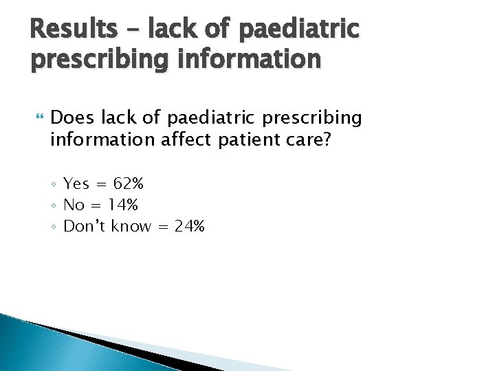 Results – lack of paediatric prescribing information Does lack of paediatric prescribing information affect