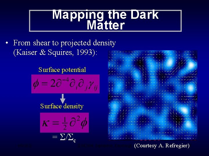 Mapping the Dark Matter • From shear to projected density (Kaiser & Squires, 1993):