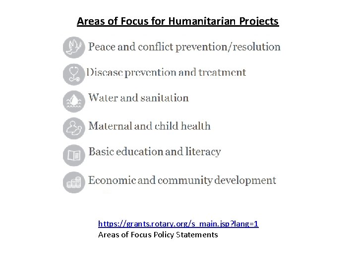 Areas of Focus for Humanitarian Projects https: //grants. rotary. org/s_main. jsp? lang=1 Areas of