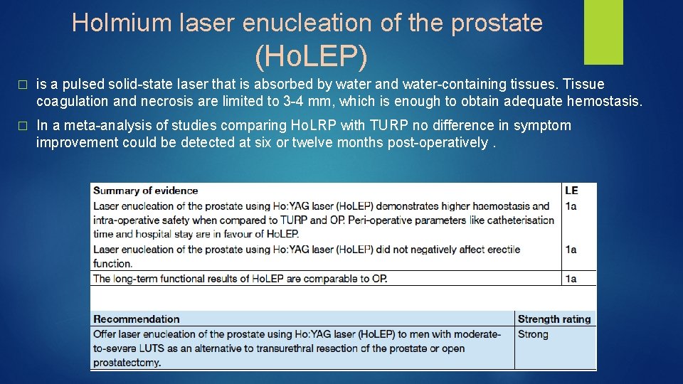 Holmium laser enucleation of the prostate (Ho. LEP) � is a pulsed solid-state laser