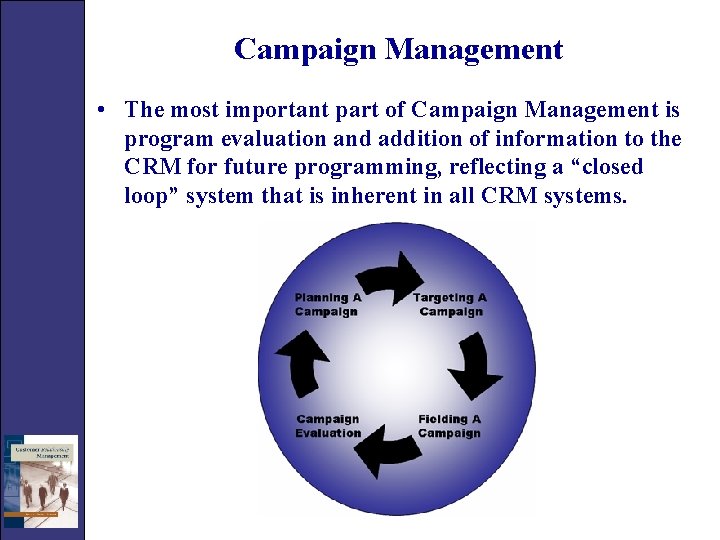 Campaign Management • The most important part of Campaign Management is program evaluation and