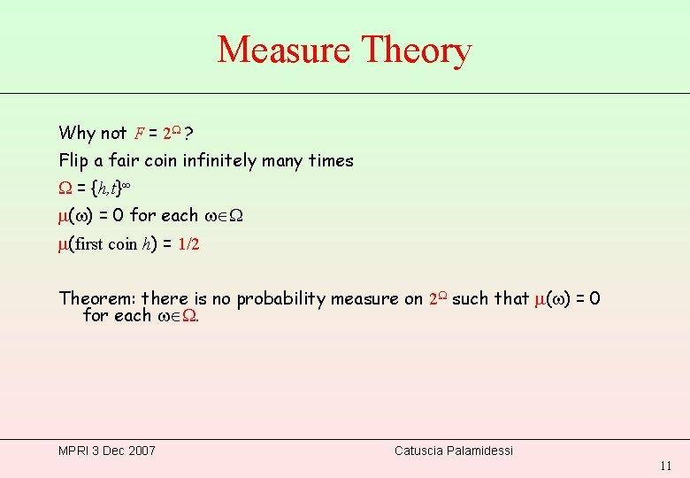 Measure Theory Why not F = 2 W ? Flip a fair coin infinitely