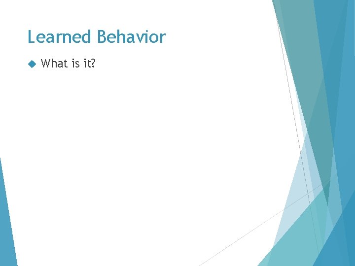 Learned Behavior What is it? Learned Behavior What is it?