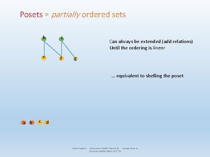 Posets = partially ordered sets h i e f Can always be extended (add