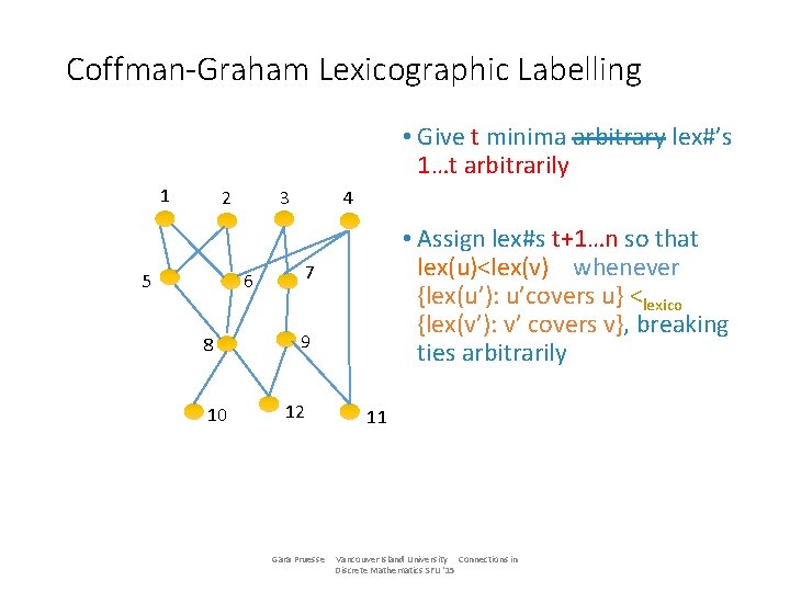Coffman-Graham Lexicographic Labelling • Give t minima arbitrary lex#’s 1…t arbitrarily 1 2 5