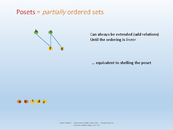 Posets = partially ordered sets h i f Can always be extended (add relations)