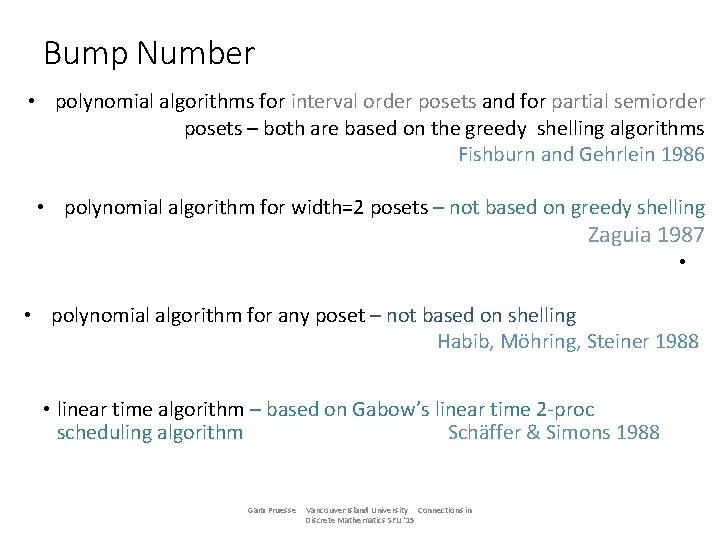 Bump Number • polynomial algorithms for interval order posets and for partial semiorder posets
