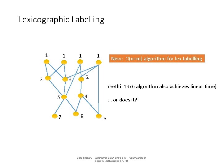 Lexicographic Labelling 1 1 2 1 1 New: O(n+m) algorithm for lex-labelling 2 3