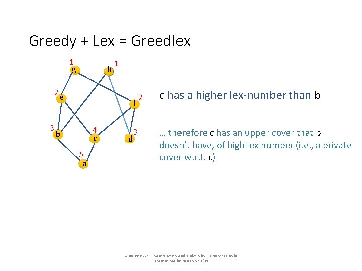 Greedy + Lex = Greedlex 1 g h 2 e 3 1 f 4