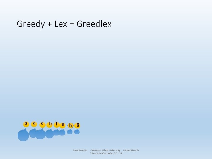 Greedy + Lex = Greedlex a d c b f e h g Gara