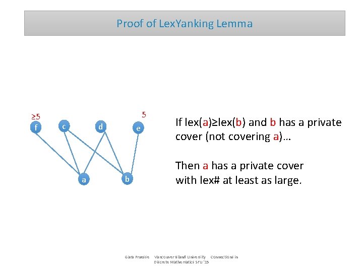 Proof of Lex. Yanking Lemma ≥ 5 f 5 c d a e b
