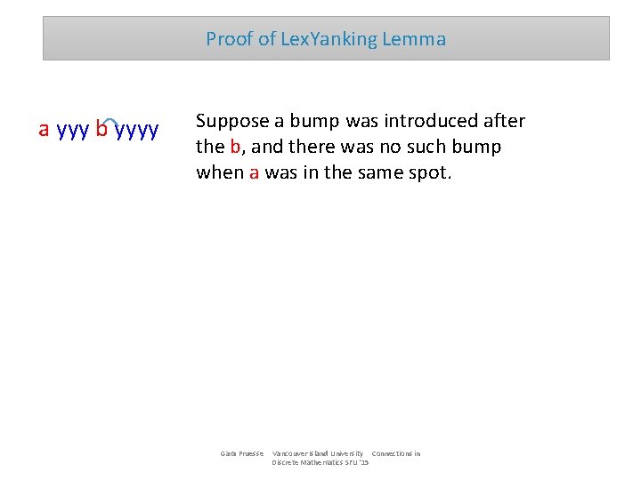 Proof of Lex. Yanking Lemma a yyy b yyyy Suppose a bump was introduced