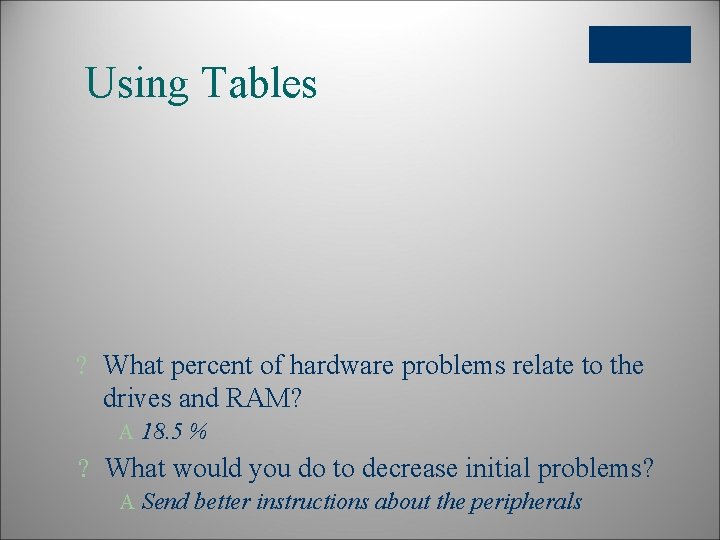 Using Tables 8 of 10 ? What percent of hardware problems relate to the